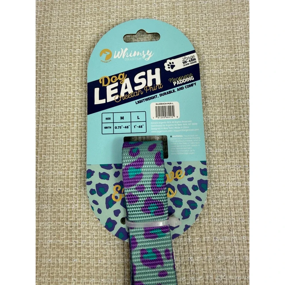 Doghaus Whimsy Collection Cheetah Print Dog‎ Leash Large 1 in - 48 in Turquoise